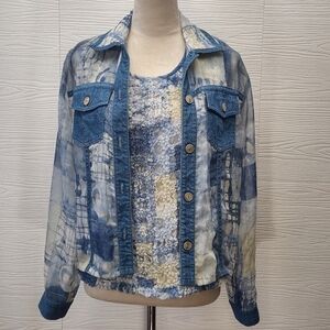 Saint Germaine Paris Tank & Jacket Sz S Sheer Denim Jacket Vintage Yellow Blue